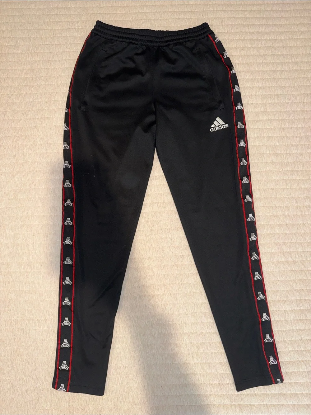 adidas Black Joggers with Red and White Logo Trim